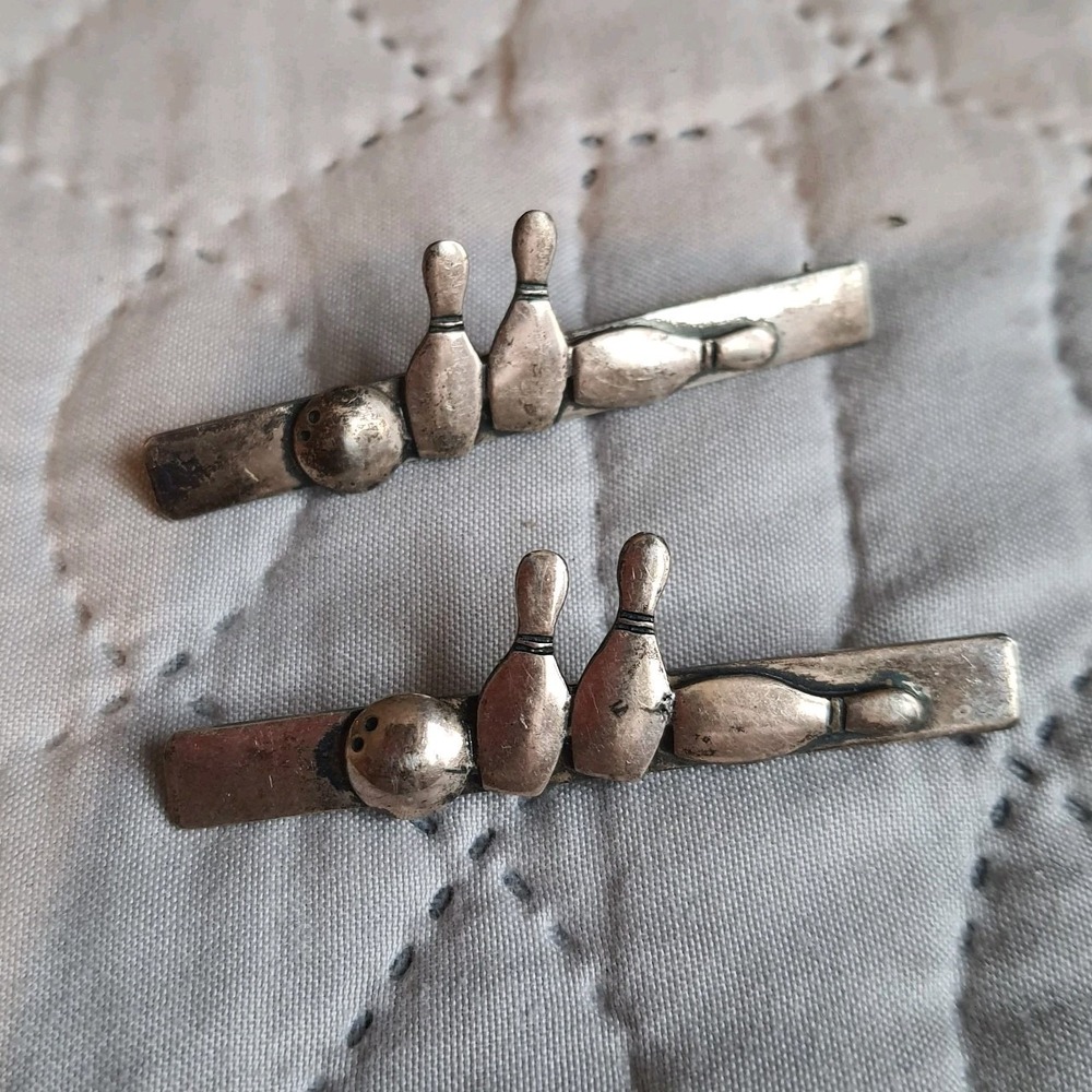 Vintage Leonore Doskow Sterling Silver Bowling Ball Jewlery Pins Brooch Pair